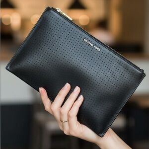 MICHAEL Kors Perforated Black Leather Clutch